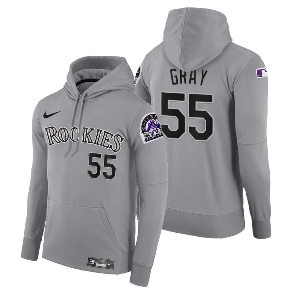 Men Colorado Rockies 55 Gray gray road hoodie 2021 MLB Nike Jerseys